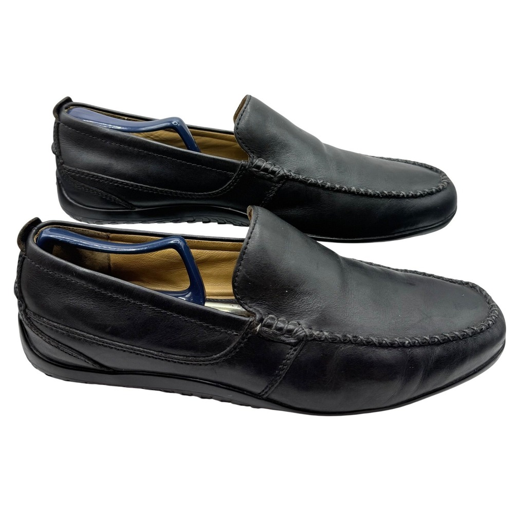 VTG Clarks Leather Loafers Mens 10.5 Black Moc Toe Mocs Comfort Dress Shoes - Picture 1 of 8